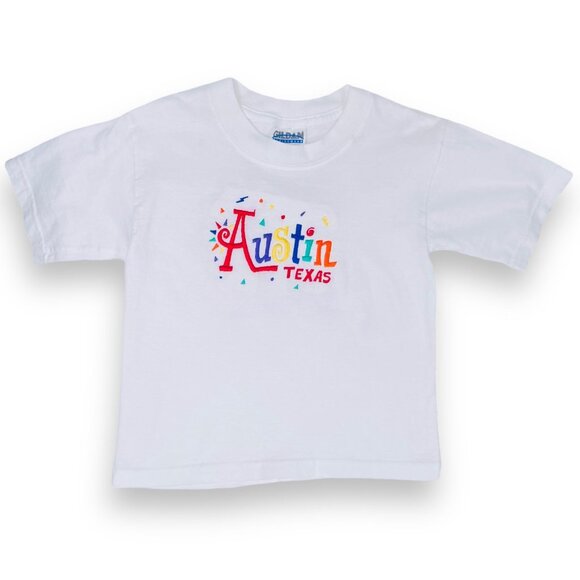 Vintage 90s AUSTIN TEXAS Embroidered White Short Sleeve Travel T-Shirt Top 6 - 8 - Picture 9 of 9